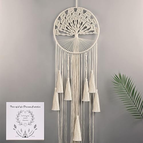 ADOTBLOB Dream Catcher Boho Tree of Life Large Handmade Macrame Wall Hanging Bohemian for Girls Wedding Party Nursery Cafe Home Bedroom Gypsy Decor with Gift Box