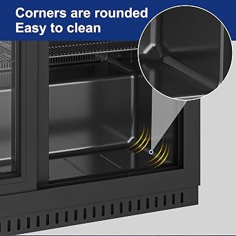 Rockit 220L Back Bar Fridge with Double Glass Sliding Door, Commercial Back Bar Drinks Cooler with LED Light for Bar, Home, Shop [Energy Class B]