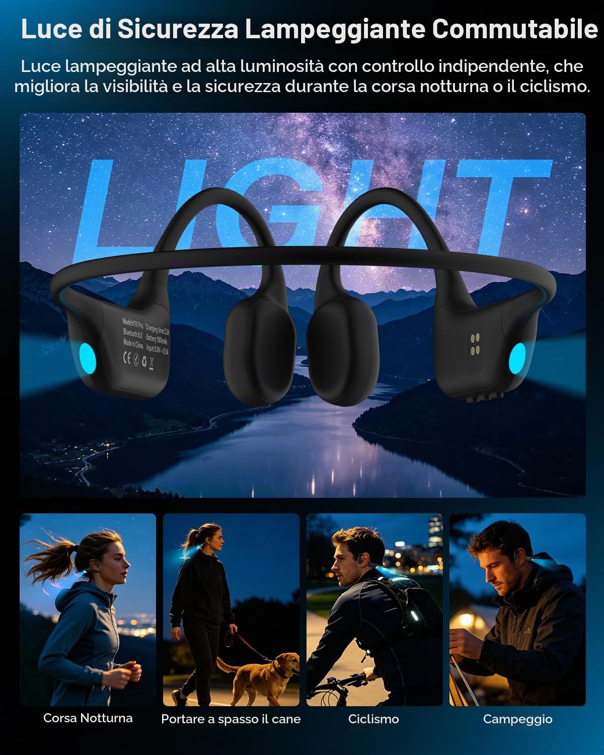 Cuffie Conduzione Ossea Bluetooth 6.0 per Corsa Fitness Ciclismo, IPX8, 25g | 25g Ultra-leggero e Materiale in silicone morbido per comfort, Impermeabile IPX8 per corsa, ciclismo e fitness, Non per nuoto