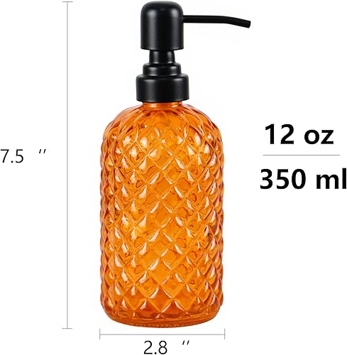 Miniatura 3 de Dispensador de jabón de vidrio de 12 onzas con bomba de acero inoxidable 304 negro a prueba de óxido, dispensador de jabón de vidrio recargable para