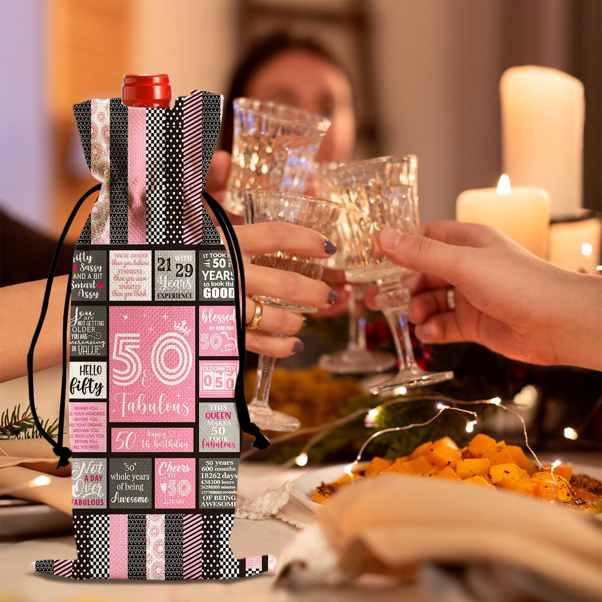 Funny 50th Birthday Gifts for Her Him Wine Bag, Happy Anniversary 50th Birthday Party Decorations Men Wine Bottle Bag, 50 Year Old 1974 Birthday Gifts for Women Wine Bags, Pink50th - Image 3