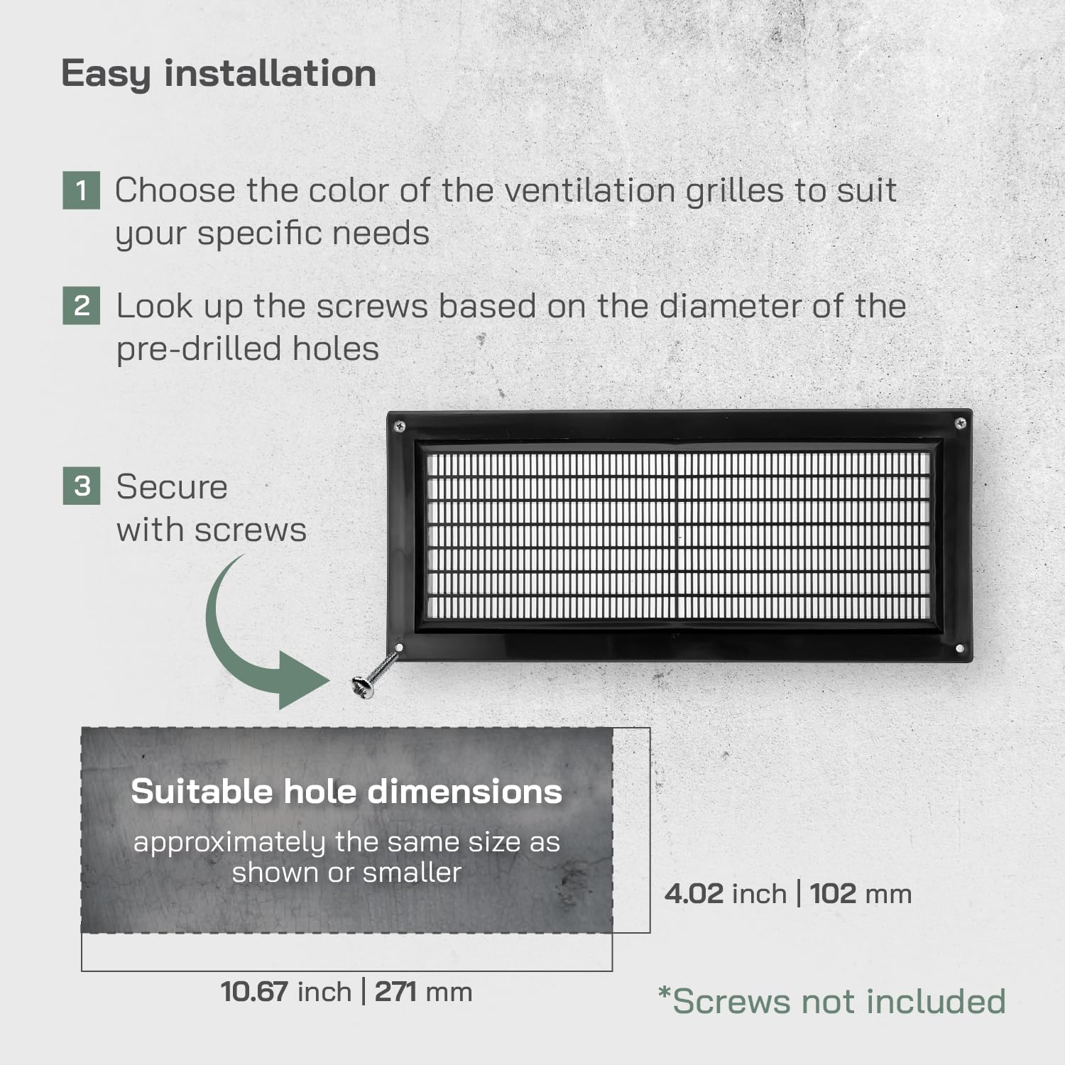 Vent Systems 130 x 300 mm / 5" x 12" Inch Rectangular Plastic Air Vent Cover, Louvered Wall Grille with Mesh Screen - Image 4