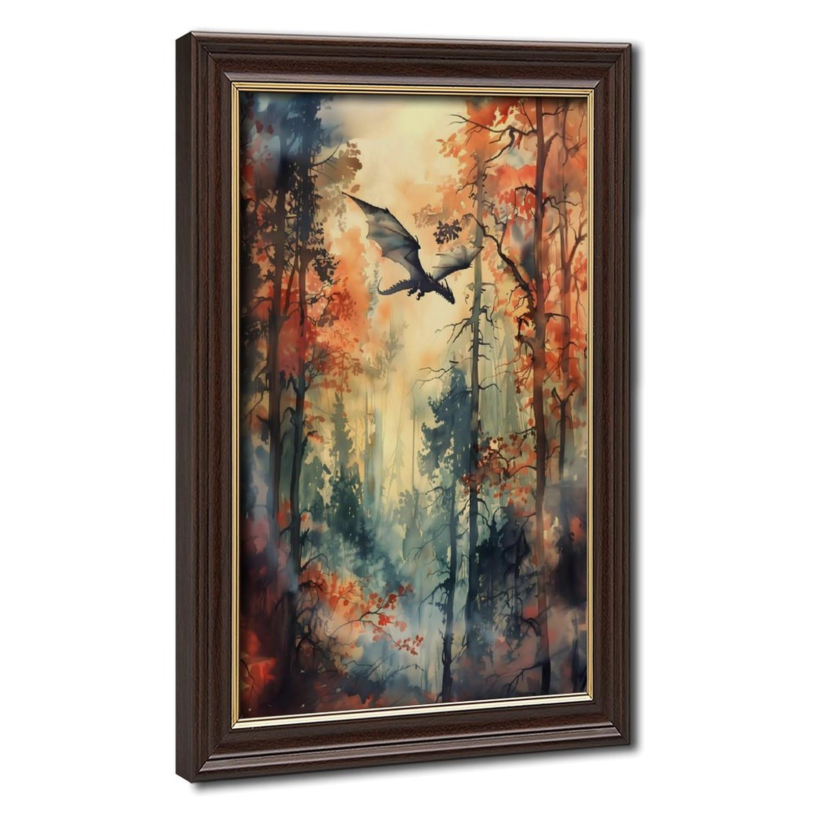 Bareronor Forest Dragon Watercolor Art (2) Canvas Poster Bedroom Decor Landscape Office Room Decor Gift 24" L X 36" W