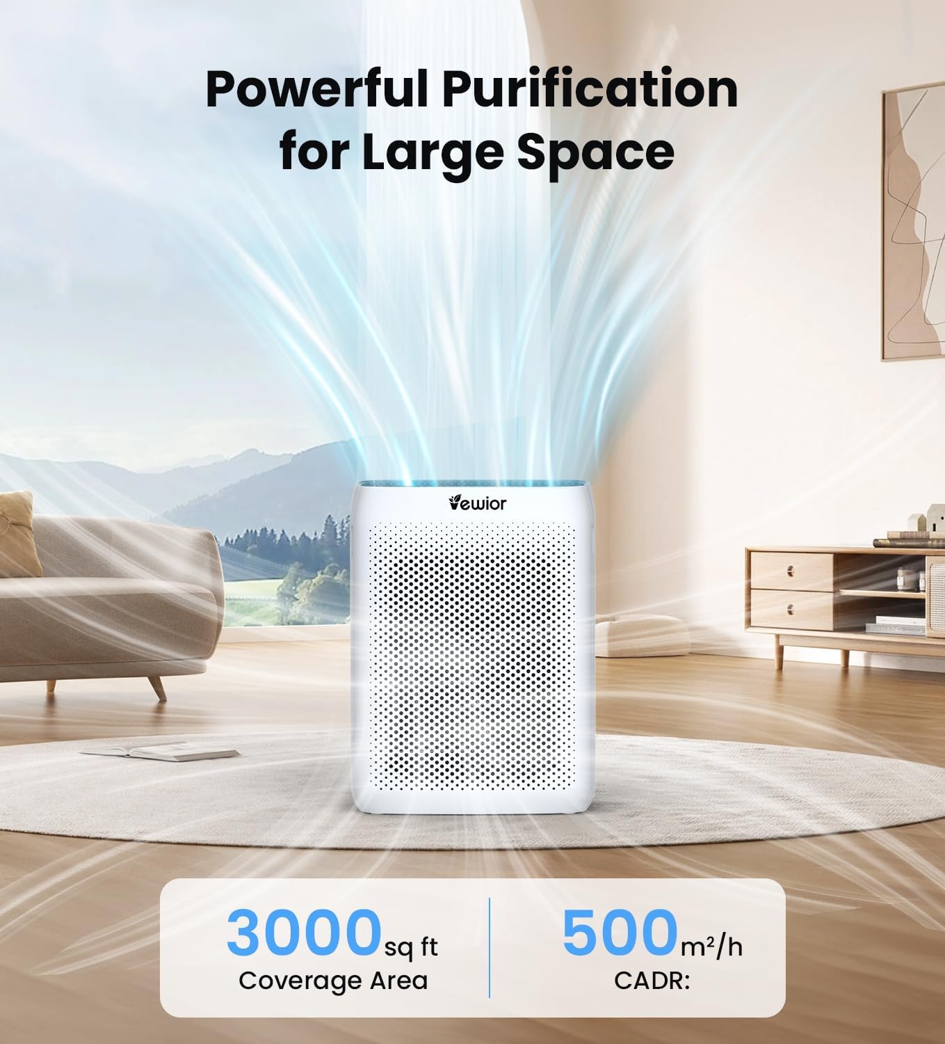 VEWIOR Air Purifiers for Home Large Room Up to 3000Sq.ft, H13 HEPA Air Cleaner with Washable Pre-Filter, PM2.5 Display, Sleep Mode, Timer, Aromatherapy, Auto Mode for Smoke, Pet Hair, Dust Pollen - Image 4