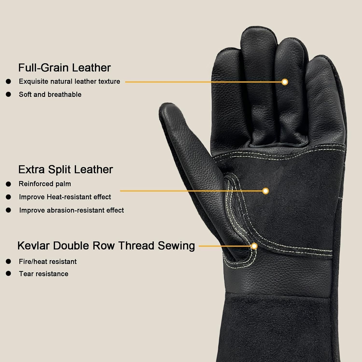 Guantes de soldadura de cuero vacuno para mujeres y hombres, guantes de manga larga ignífugos y resistentes al calor para barbacoa, TIG MIG, extinción de incendios, chimenea, horno, horno,
