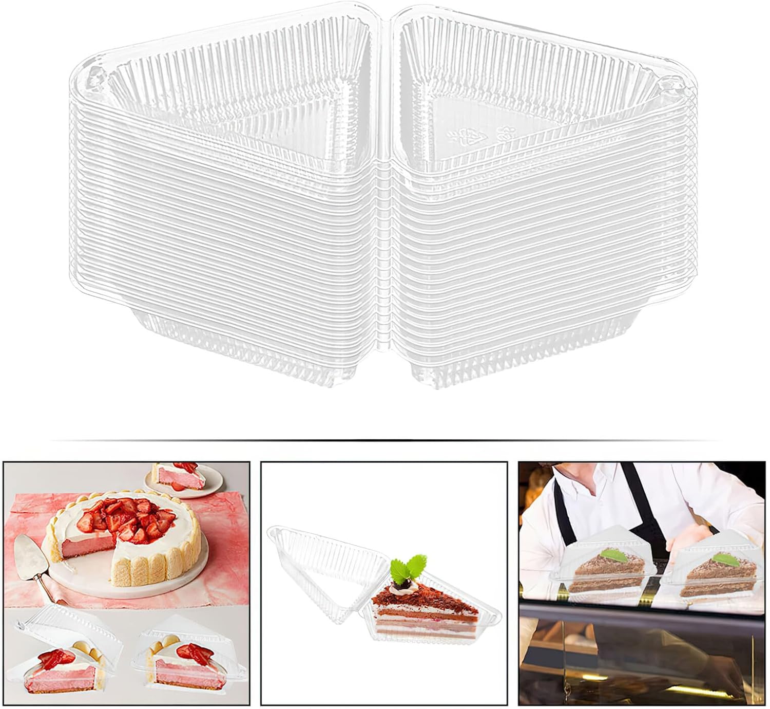 50Pcs Triangle Cake Boxes with Lids, Small Plastic Slice Containers for Cheesecake Storage, Food-Grade Mini Cake Holders Suitable for Takeout and Party Use