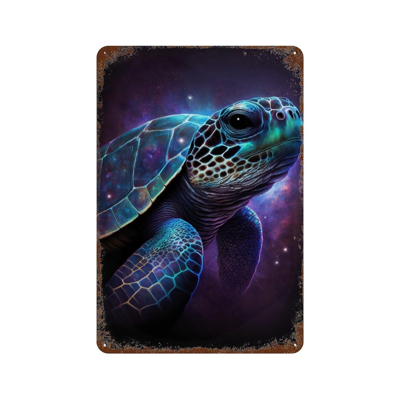 Garage Style Galactic Sea Turtle Art Print Distressed Metal Wall Sign 11.8"x7.9", Classic Wall Plaque for Bar And Workshop