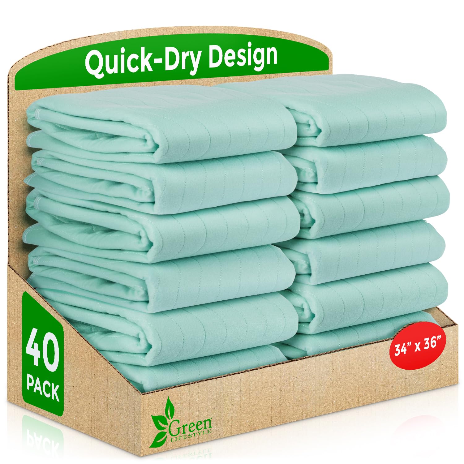 GREEN LIFESTYLE® Washable Underpads - Heavy Absorbency Reusable Bedwetting Incontinence Pads for Kids, Adults, Elderly, and Pets - Toddler Mattress Pads for Bed, Sofa, Floor (Pack of 40 - 34x36)