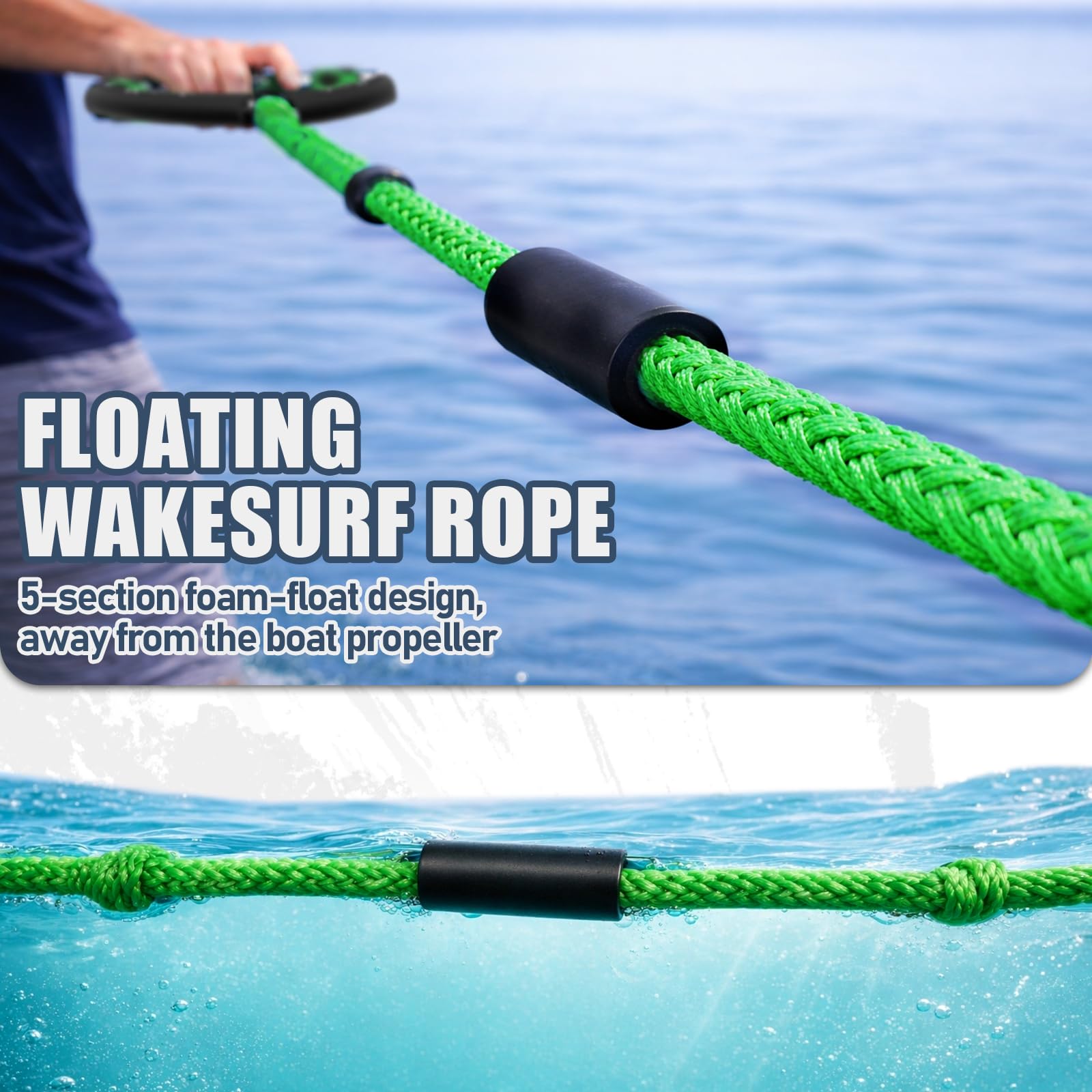 Wakesurfseil mit Griff, 7,6 m Leinen für Wakeboarden Wasserski und Wakesurfen