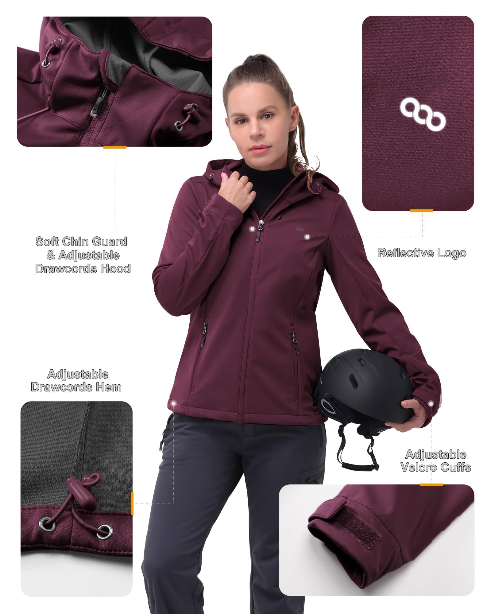 33,000ft Giacca softshell da donna, impermeabile, antivento, traspirante, da corsa, leggera, con cappuccio, per corsa, ciclismo, escursionismo, primavera, autunno