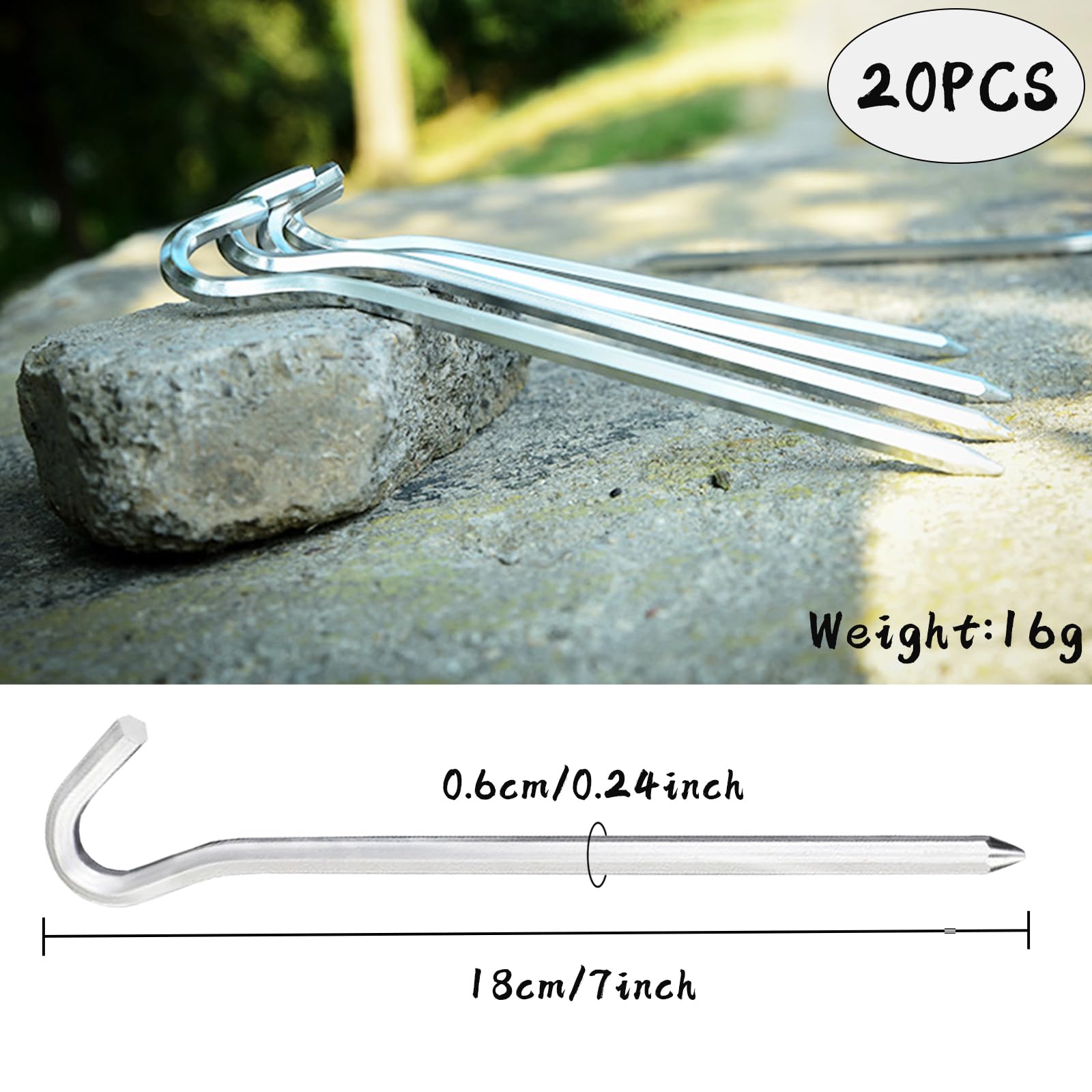 20 Pièces Sardines Camping, Piquet de Tente, Clous de Tente en Aluminium pour Le Camping en Plein Air la Jardinage La Randonnée (18 cm)