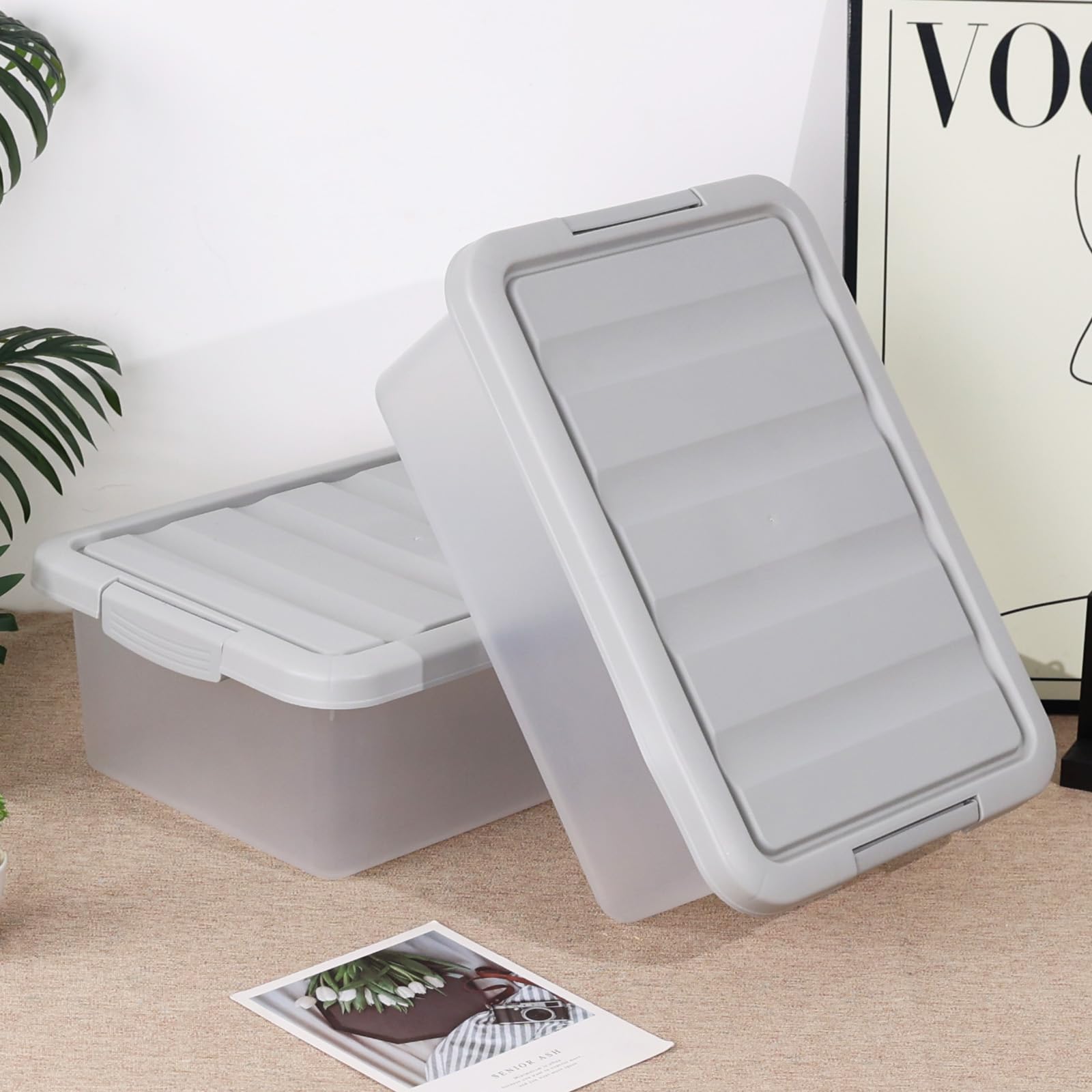 ホワイト プラスチック ストレージボックス 2個 Amazon｜2つの蓋付き小型プラスチック収納ボックス、長方形透明