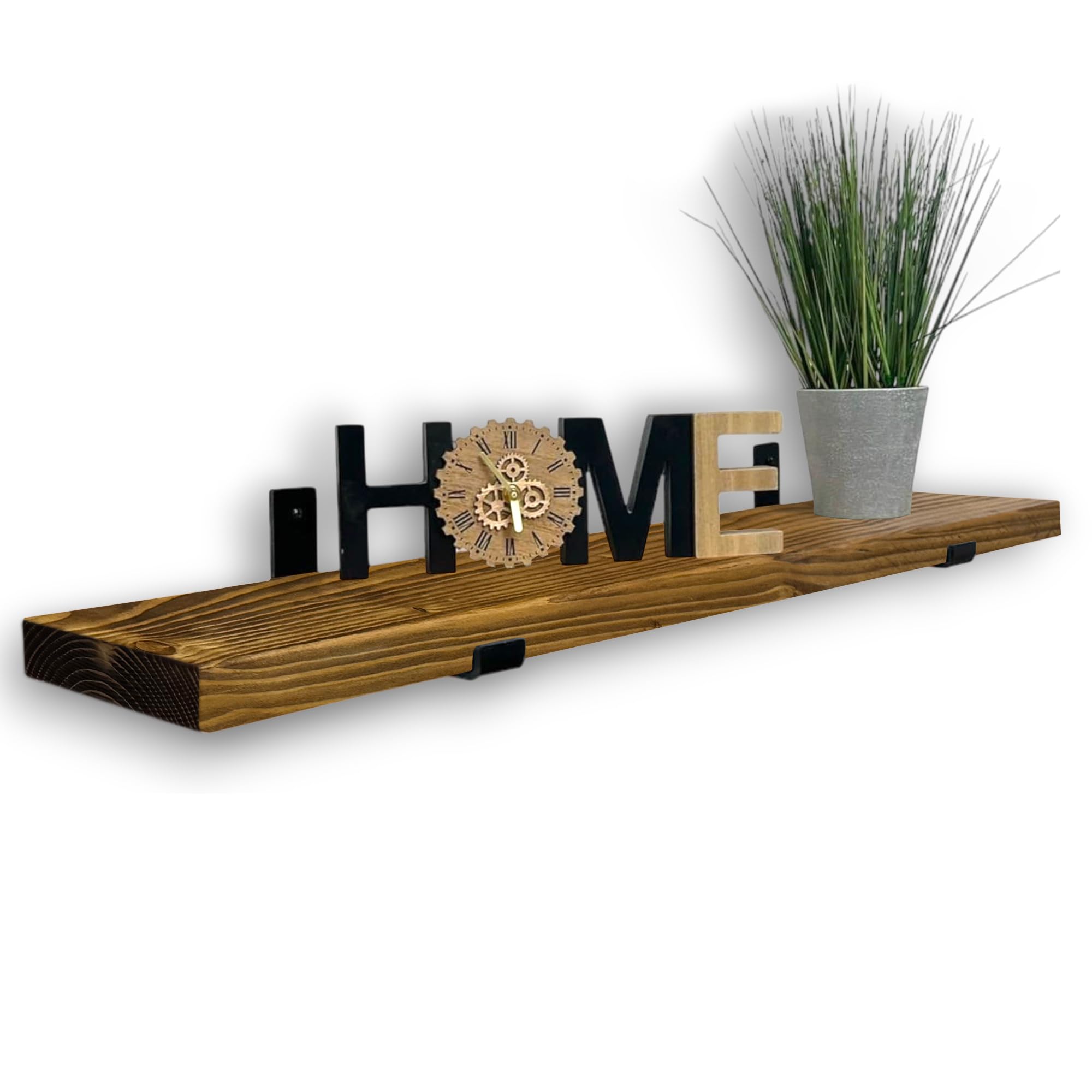 MKGT Handcrafted Rustic Wooden Floating Shelf, Wall Mounted with Black L Brackets, Made in the UK from Solid Timber, Kitchen