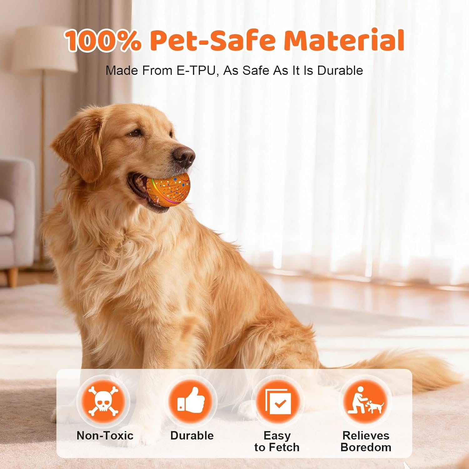 Pelota interactiva de juguetes para perros – Pelota inteligente para perros con luces coloridas, material E-TPU, 3 modos de juego, bolas rodantes automáticas, juguete para perros pequeños y medianos