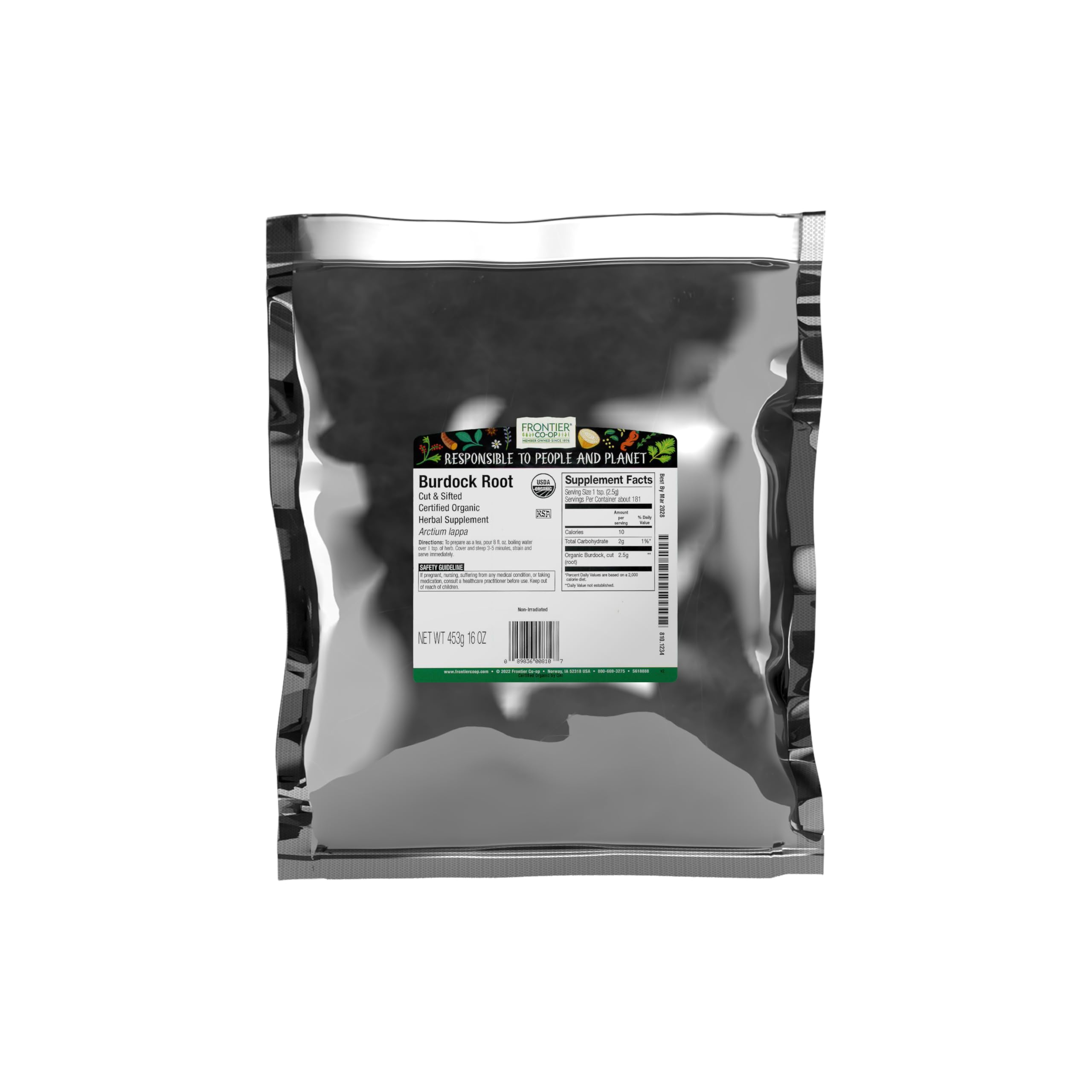 Frontier Organic Burdock Root, 1-Pound Bulk Bag, Common in Root Beer Recipes, Cut & Sifted, Sustainable Grown, Kosher (Packaging May vary)USDA Organic