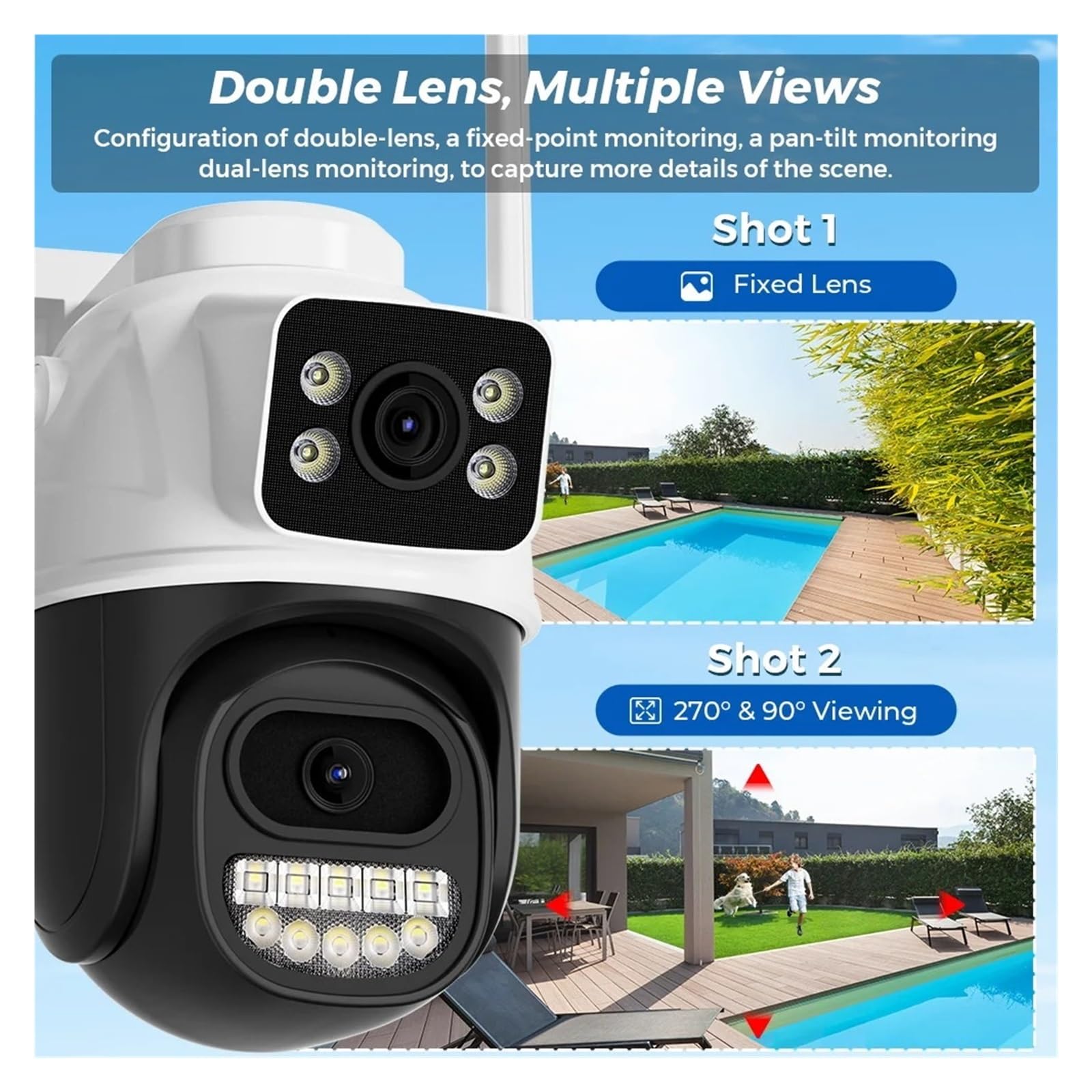 Kit De Sécurité PTZ sans Fil 8 Canaux 6 MP, Double Objectif, WiFi, Enregistreur NVR, Caméra IP, Audio Bidirectionnel, Système Vidéosurveillance DéTection De Mouvement(1T,8CH NVR 8PCS Cameras)