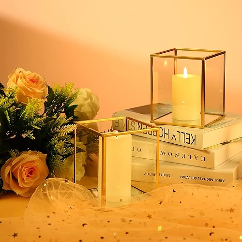 Miniatura 4 de yshengood Juego de 6 portavelas de cristal con forma de huracán, 4.9 x 3.9 pulgadas, corto y mini portavelas de cristal negro para velas de té