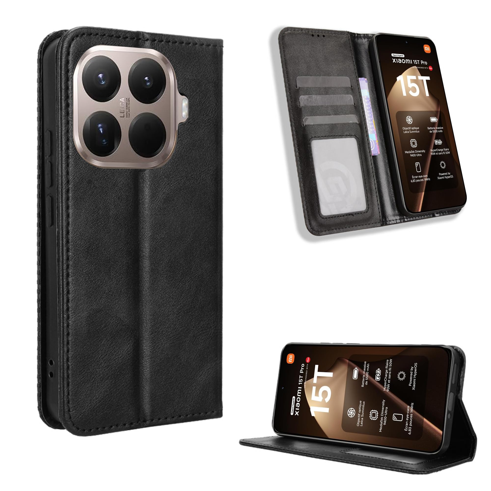 Fitudoos Handyhlle fr Xiaomi 15T Pro Hlle Leder, Premium Leder  Klapphlle - Schwarz: Amazon.de: Elektronik & Foto