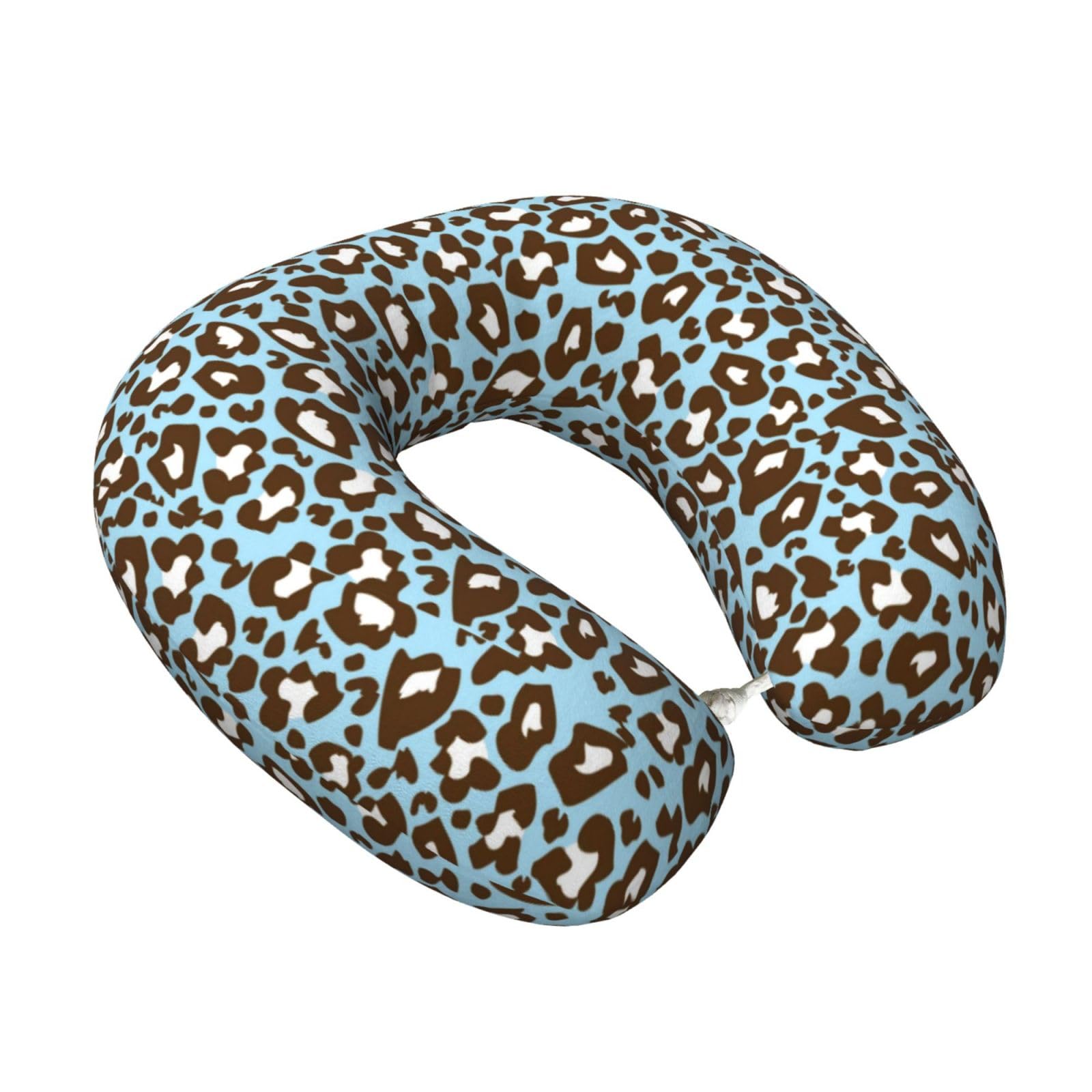 LKYMOH Blue And Brown Leopard Spotted Animal Print, Travel Neck Pillow U-Shaped Memory Neck Support Soft Comfortable With Washable Cover For Airplane Car Traveling and Office