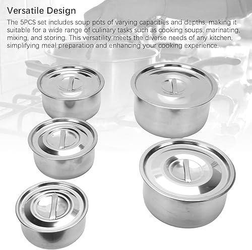 Miniatura 9 de TOPINCN Juego de ollas de sopa de acero inoxidable 5 piezas, ollas de cocina multifuncionales olla de cocción de inducción resistente