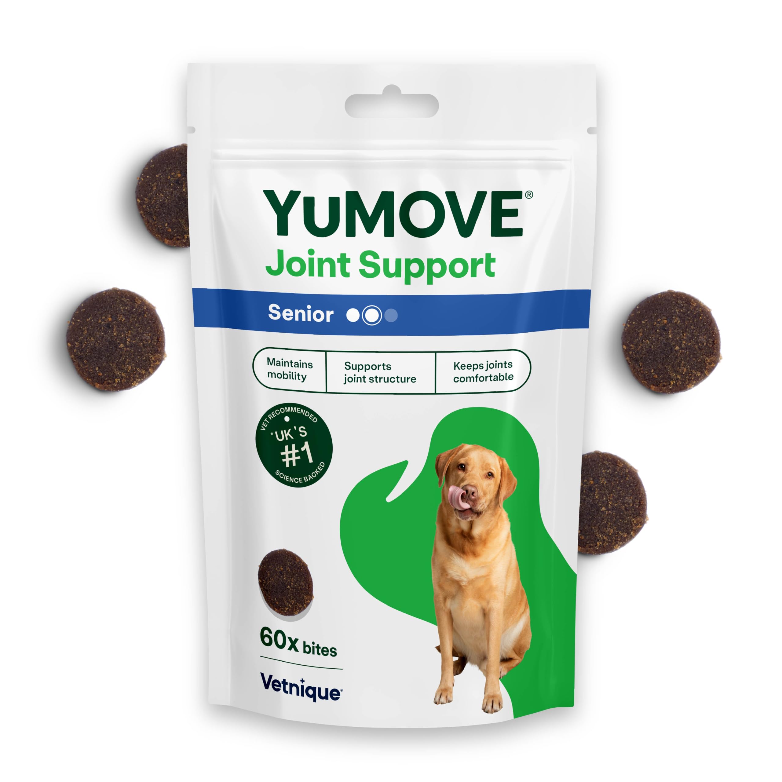 YuMOVE Senior Dog Joint Supplement, Daily Bites for Joint Care, Essential Dog Hip and Joint Aid for Senior Dogs with Glucosamine, Chondroitin, Green Lipped Mussel, Aged 8+, 60 Chews