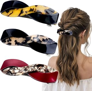 3 Pieces Hair Barrettes for Women, Medium Interweave Wider Hair Clips Hair Accessories for Thick Curly Fine Updo Hair (Leopard Print&Tortoise Shell&Burgundy)