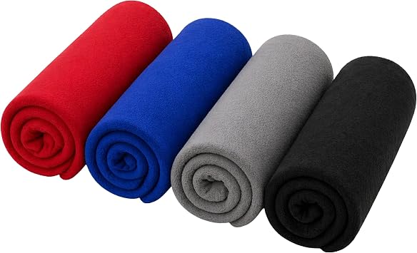 4 Pcs Fleece Throw Blankets Soft Plush Warm Lightweight 50 x 60 Bed Couch Sofa Sleepover Pets Assorted Black,Gray,Blue,Red