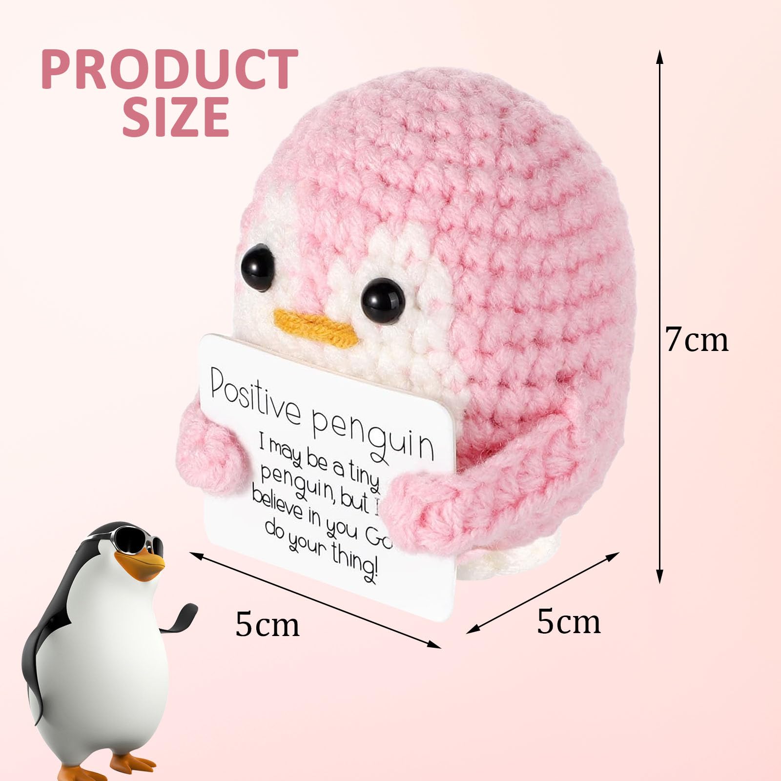 MUYAPAY Mini Pingouin Positif En Tricot - Cadeau Encouragement Pocket Hug Gris