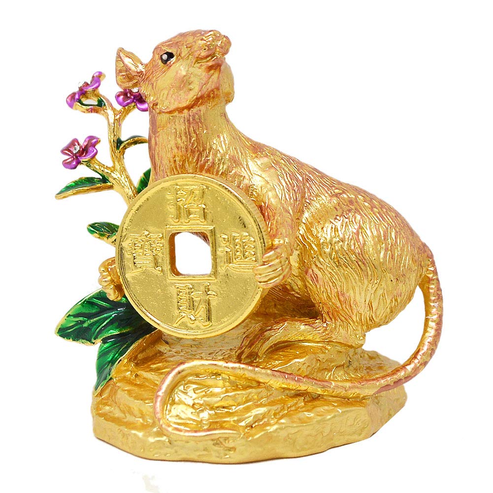 juanxian Feng Shui Golden Rat Holding Coin with Your Luck Has Arrived Amulet W4164