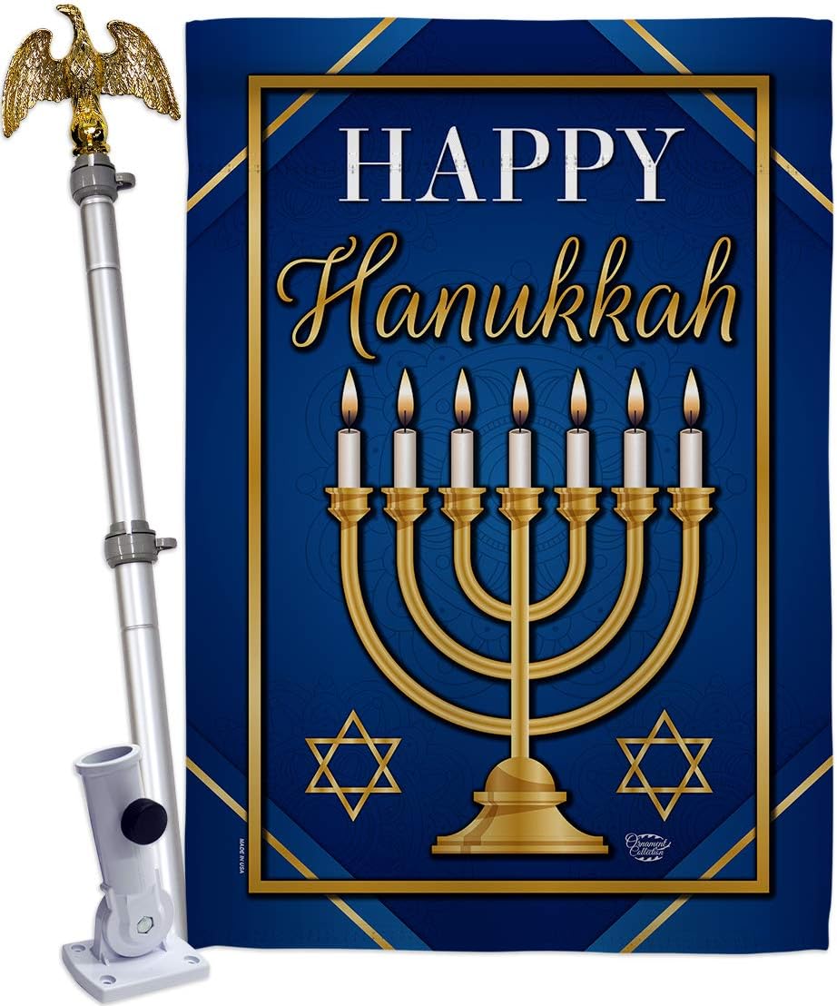 Happy Hanukkah House Flag Wintertime Candle Bonsai Menorah Jewish Chanukah David Small Decorative Gift Yard Banner Made In USA 28 X 40