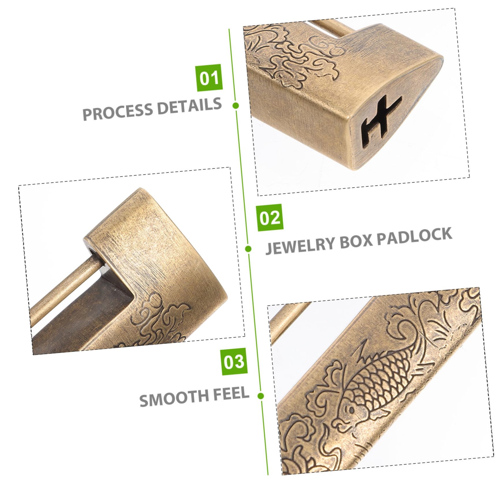 Hemobllo 3sätze Vintage Engraved Padlock Aus Antikes Holzbox-vorhängeschloss Retro-design Mit Traditionellen Chinesischen Mustern Für Schmuckschatullen