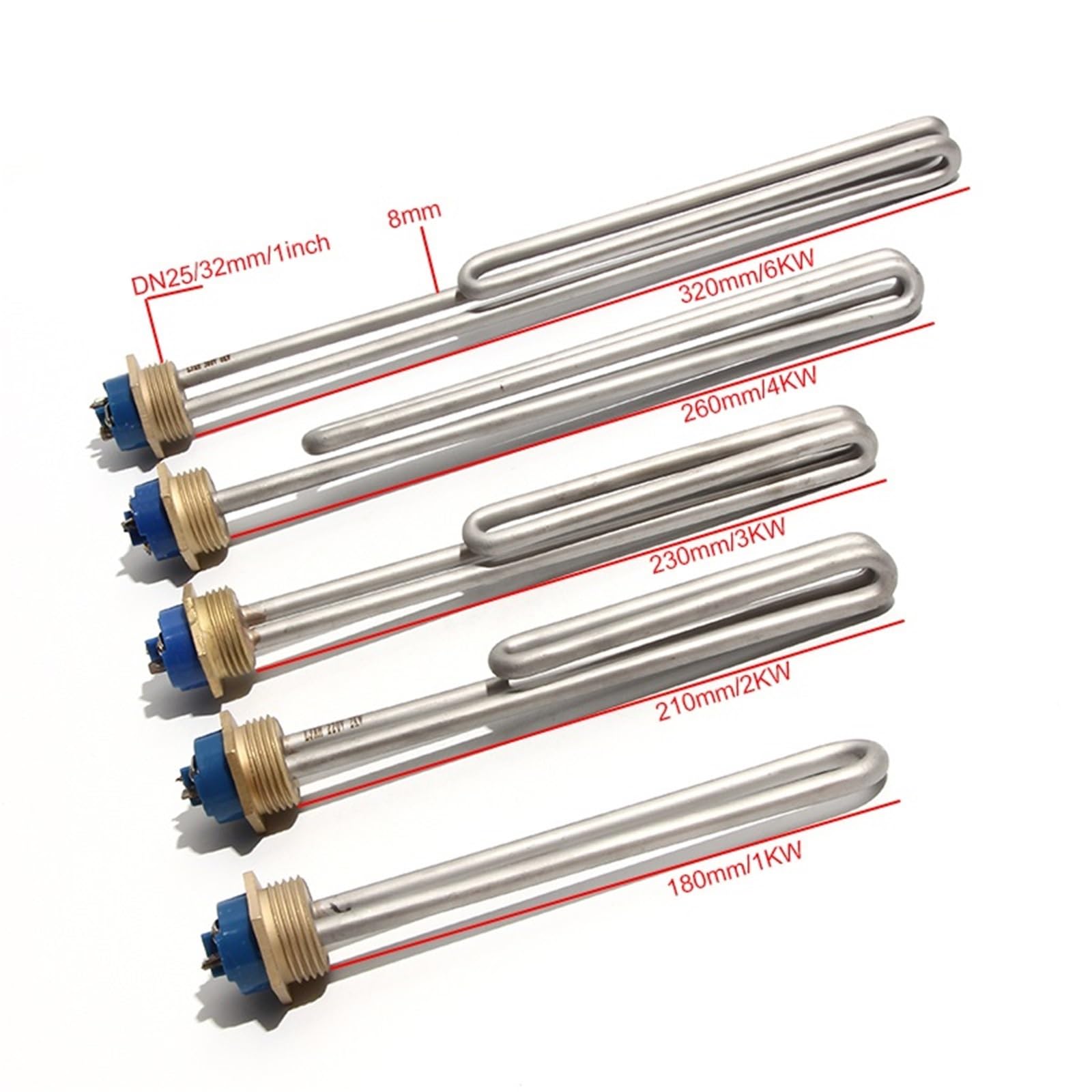Rezystor do podgrzewacza wody, Zanurzeniowy element grzewczy wody G1 NPT Gwint miedziany 110 V 220 380 1KW-6KW 180-320 mm