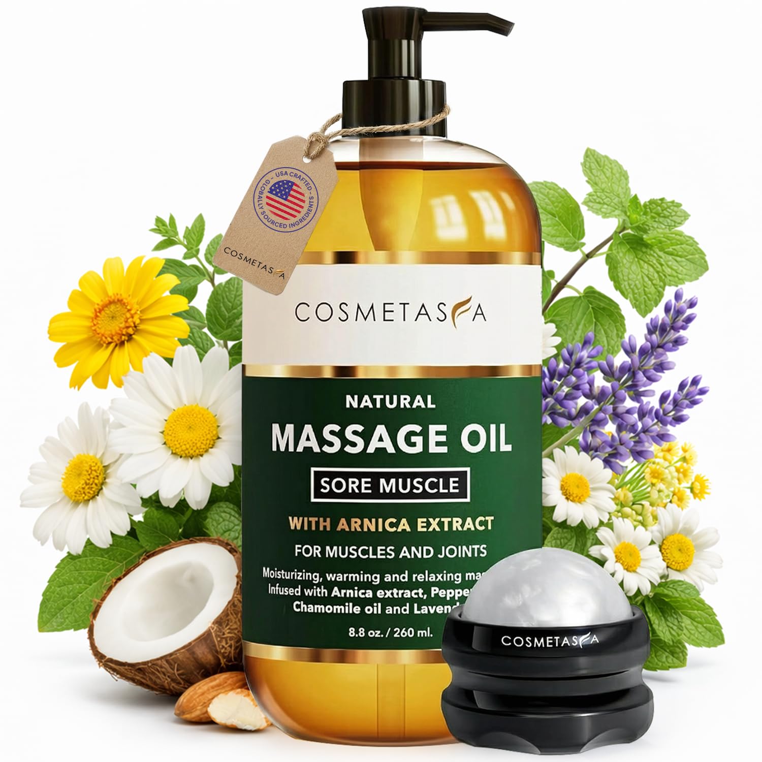 Cosmetasa Massage Oil for Sore Muscle Massage Therapy with Roller