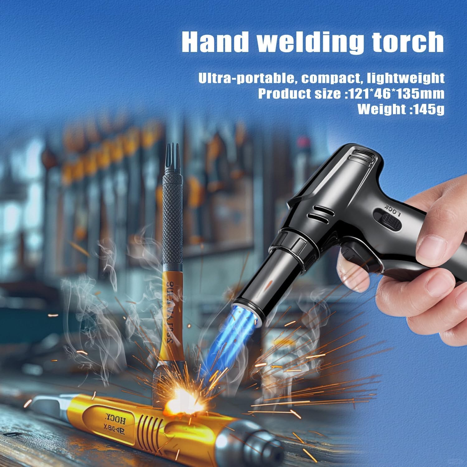 Torch Lighter, Refillable butane torch Torch with cooking Safety Lock and Adjustable Flame/Three flames for creme brulee, BBQ, Baking, Crafts and Soldering (Butane Gas Not Included)