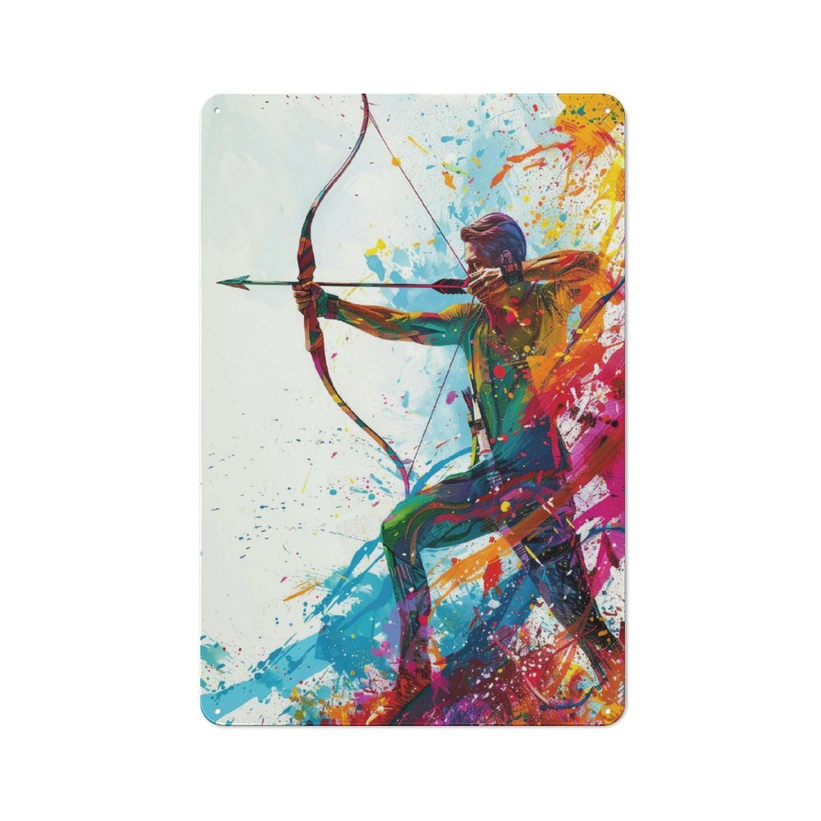 Colorful Archer Decorative Metal Plaque 30x20cm, Garage Style Shed Wall Plaque for Workshop, Basement, Shed Or Games Room