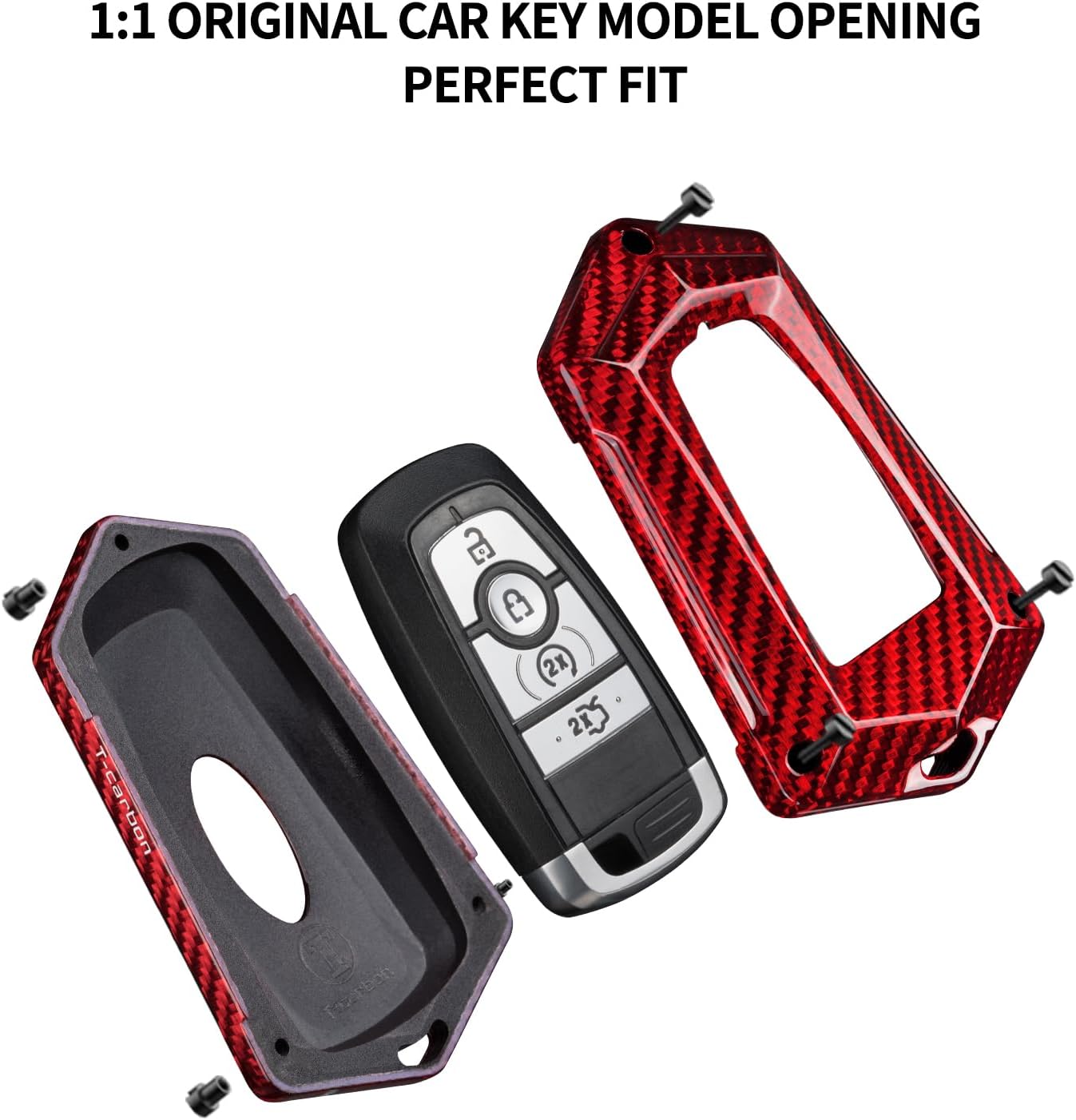 T-carbon Key Fob Cover Compatible with Ford F150 2024;Carbon Fiber Key Shell with Keychain Fits Mustang Maverick Edge Explorer Escape Ranger Expedition 4 5 Buttons 2019 2025 Smart Remote Accessories
