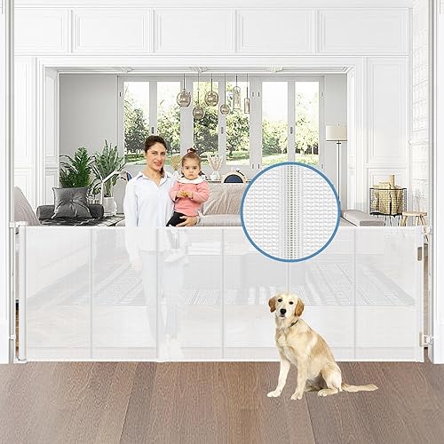Puerta retráctil reforzada de 75 pulgadas de ancho para bebés con varillas de apoyo, puertas retráctiles extra largas mejoradas para puertas, puerta