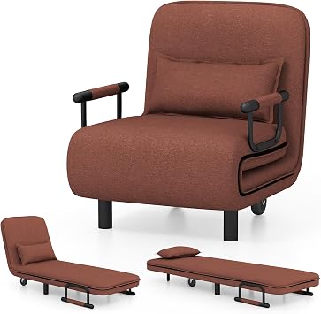 COSTWAY Single Folding Sofa Bed Chair Modern Fabric Sleep Function Holder W/Pillow & Wheel For Home Bedroom Living Room Office Indoor Coffee