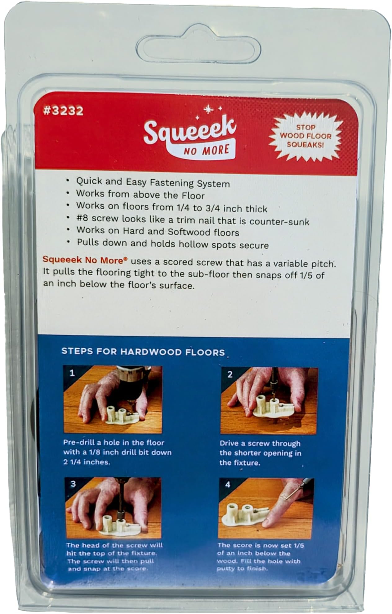SQUEEEK NO MORE Squeaky Floor Repair Kit for Hardwood Only