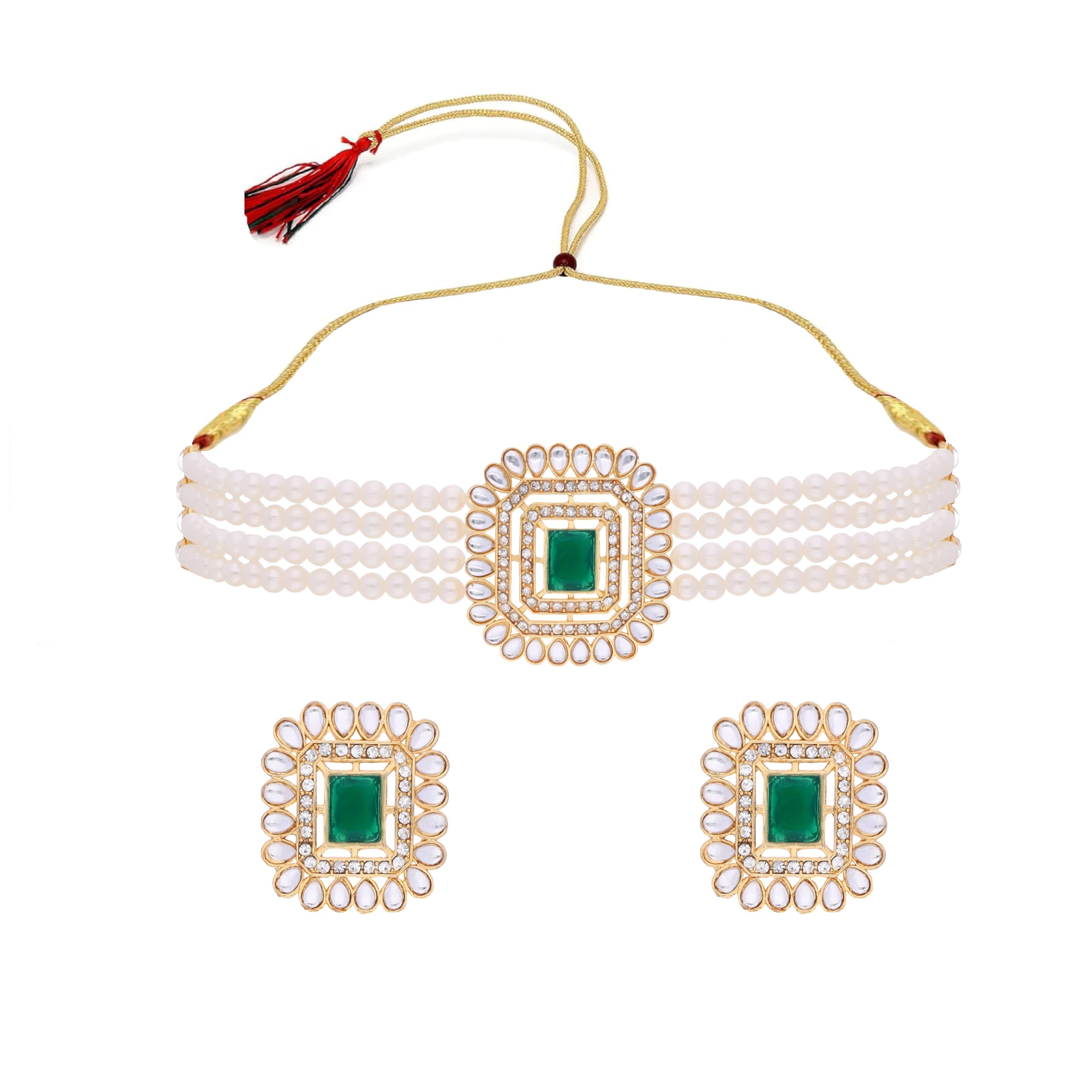 Brado Jewellery Gold Plated Classic Stone and AD Studded Pearl Choker Design Traditional Stylish Fancy Pearl Necklace Jewelry Set for Women and Girls (B0CPFLFBR4) Amazon Price History, Amazon Price Tracker