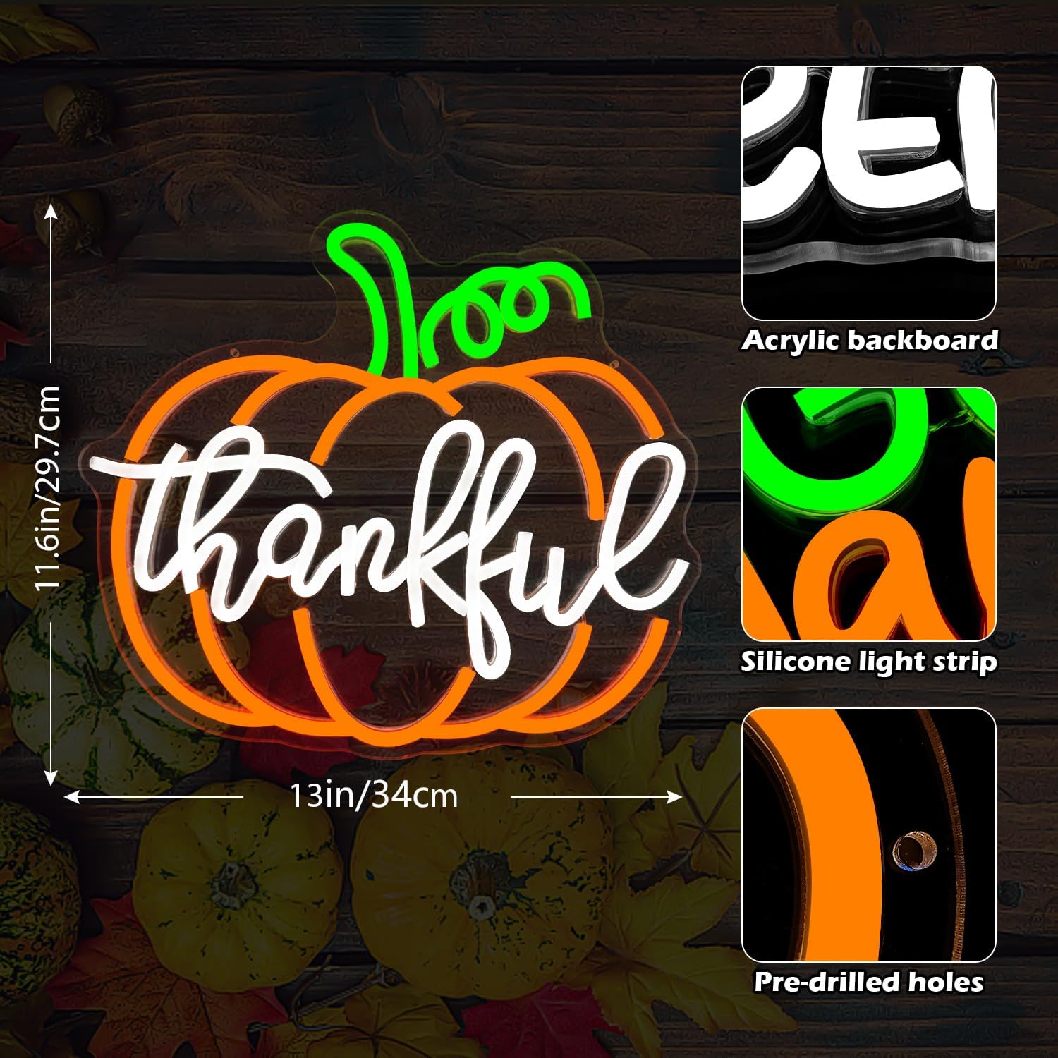 Thankful Pumpkin Neon Sign Thanksgiving Led Sign Fall Neon Light Sign for Bedroom Party Halloween Autumn Decor Present - Image 2
