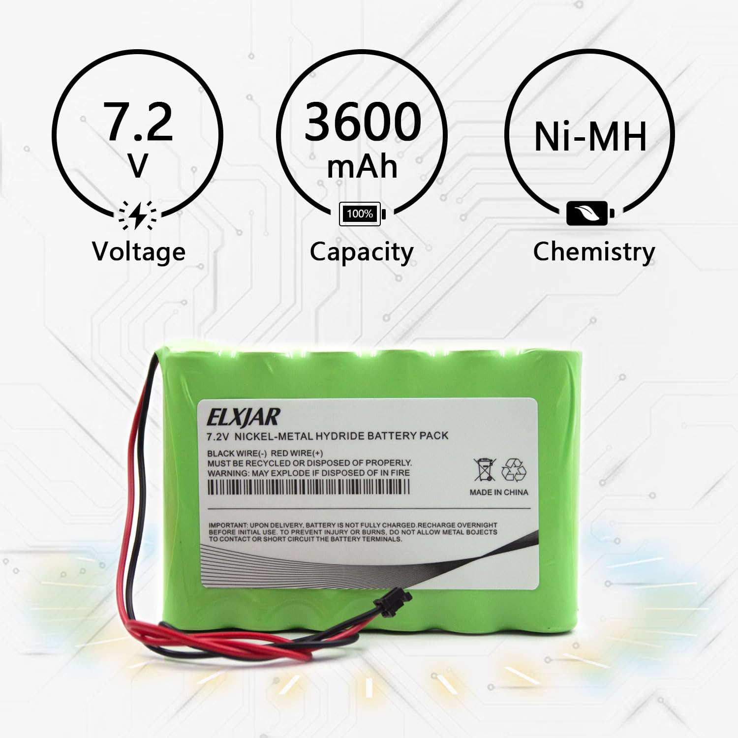 Amazon.com: Lunggwey (2-Pack) 7.2V 3600mAh Ni-MH Battery