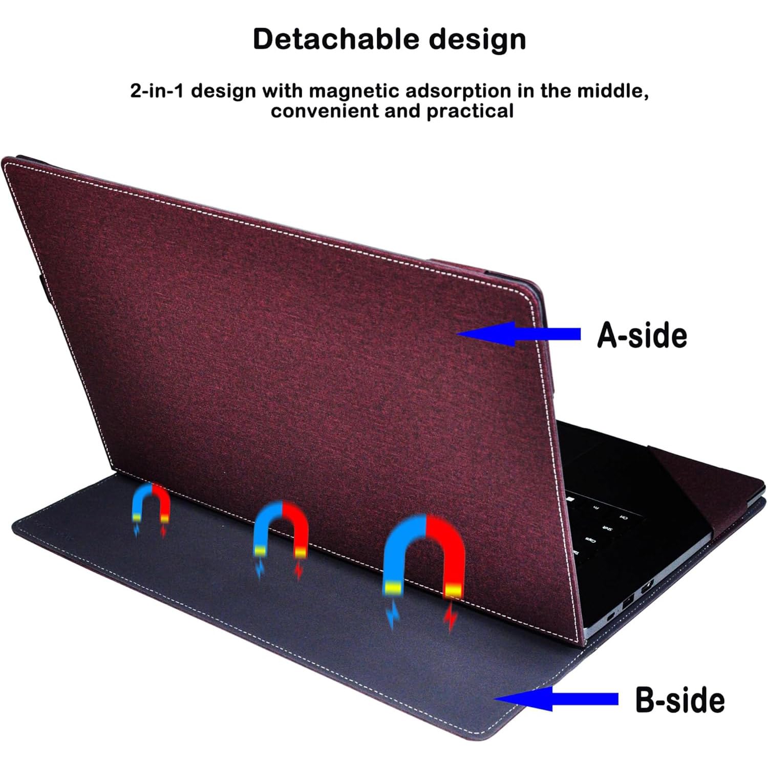 Custodia protettiva per laptop da 14" MSI Modern 14 C13M C12M C11M C7M C5M, in materiale PU, separabile, custodia protettiva per notebook e PC (rosso vinaccio)