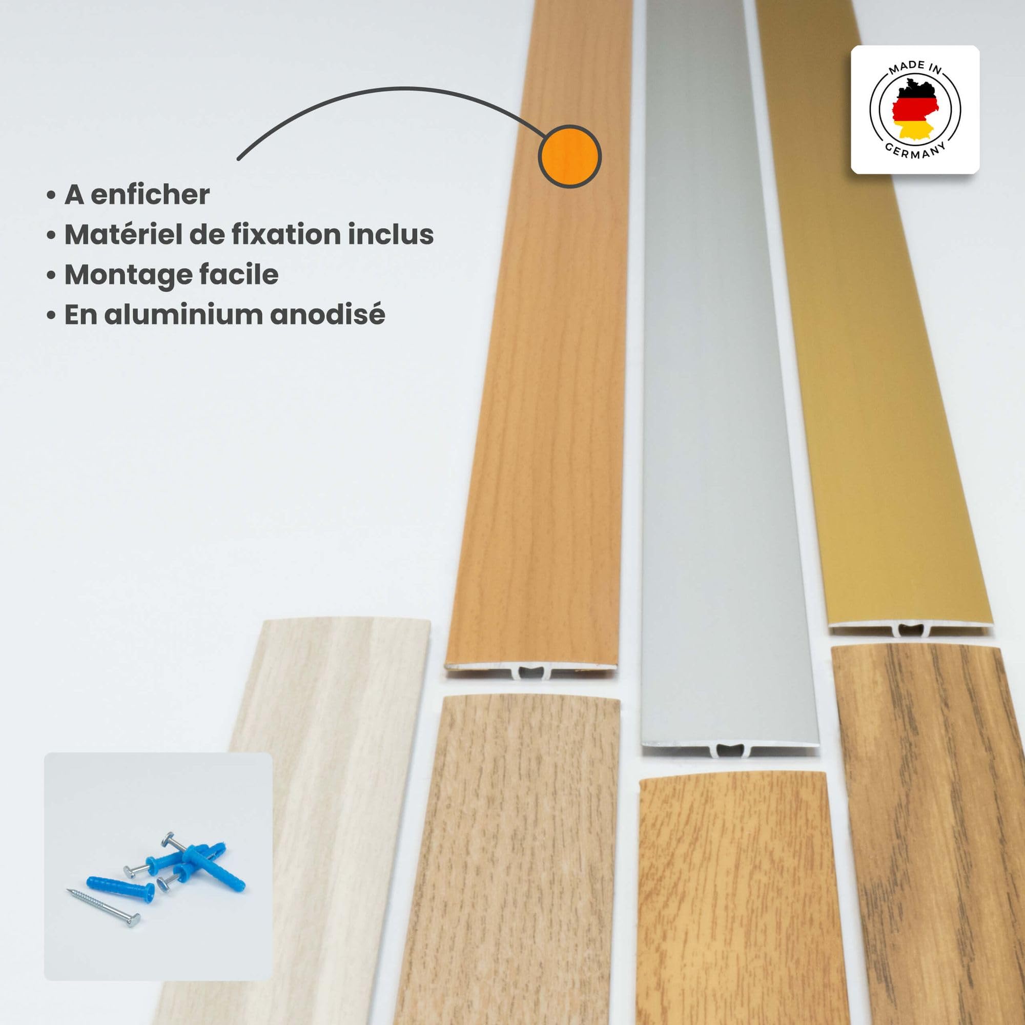 Profil de transition plat 90cm x 35mm Chêne clair en aluminium anodisé - Bande de seuil robuste pour stratifié, vinyle & moquette: Barre de jonction sol