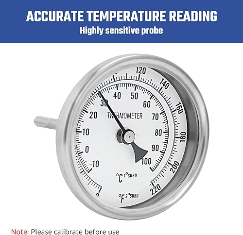 Miniatura 2 de NPT - Termómetro de esfera de cerveza de 1/2, termómetro de acero inoxidable con esfera grande de 3 pulgadas (0-220F / -10-100C)