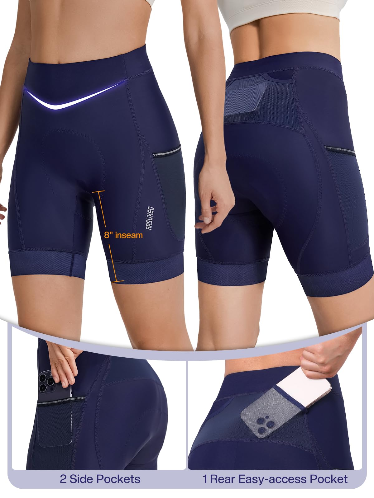 ARSUXEO pantalón Ciclismo Mujer Culotte Mujer 4D Acolchado 3 Bolsillos 576
