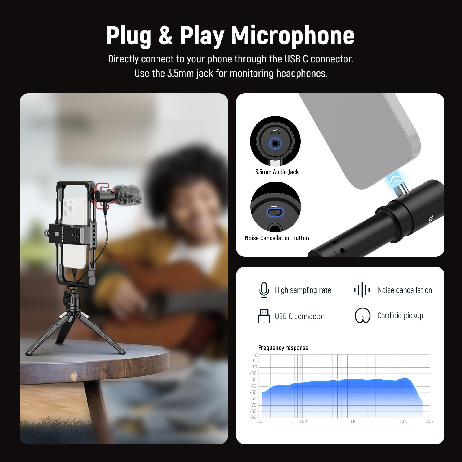 NEEWER Kit di Illuminazione Rig Video Stabilizzatore Gabbia Telefono Universale con Maniglia Laterale, Luce Video LED RGB, Microfono USB C Compatibile con iPhone 16 Pro Max 15 Pro Max S24 Ultra,PA009E