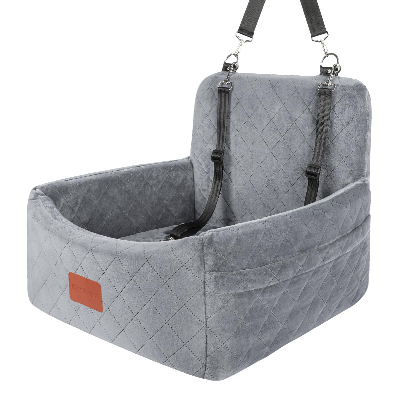 Dog Car Seat for Small/Medium Dogs,Fully Detachable and Washable Car Seat for Dogs,Comfy and Safety Pet Car Seat with 2 Clip-On Safety Leashes,Easy to Install(Grey)