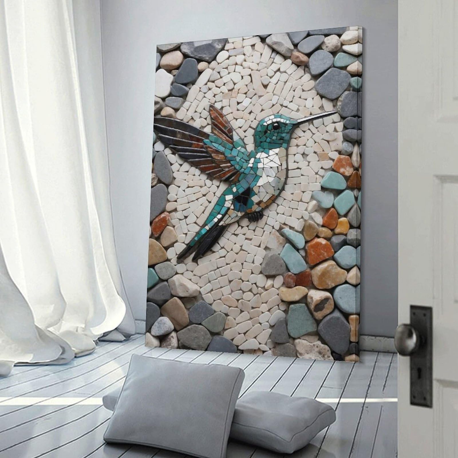 Junmoney Room Decor Wall Art Hummingbird Stone Mosaic Art, 08x12inch(20x30cm), for Wall Displays, Bedrooms Or Room Updates, An Easy Match for Collected Prints