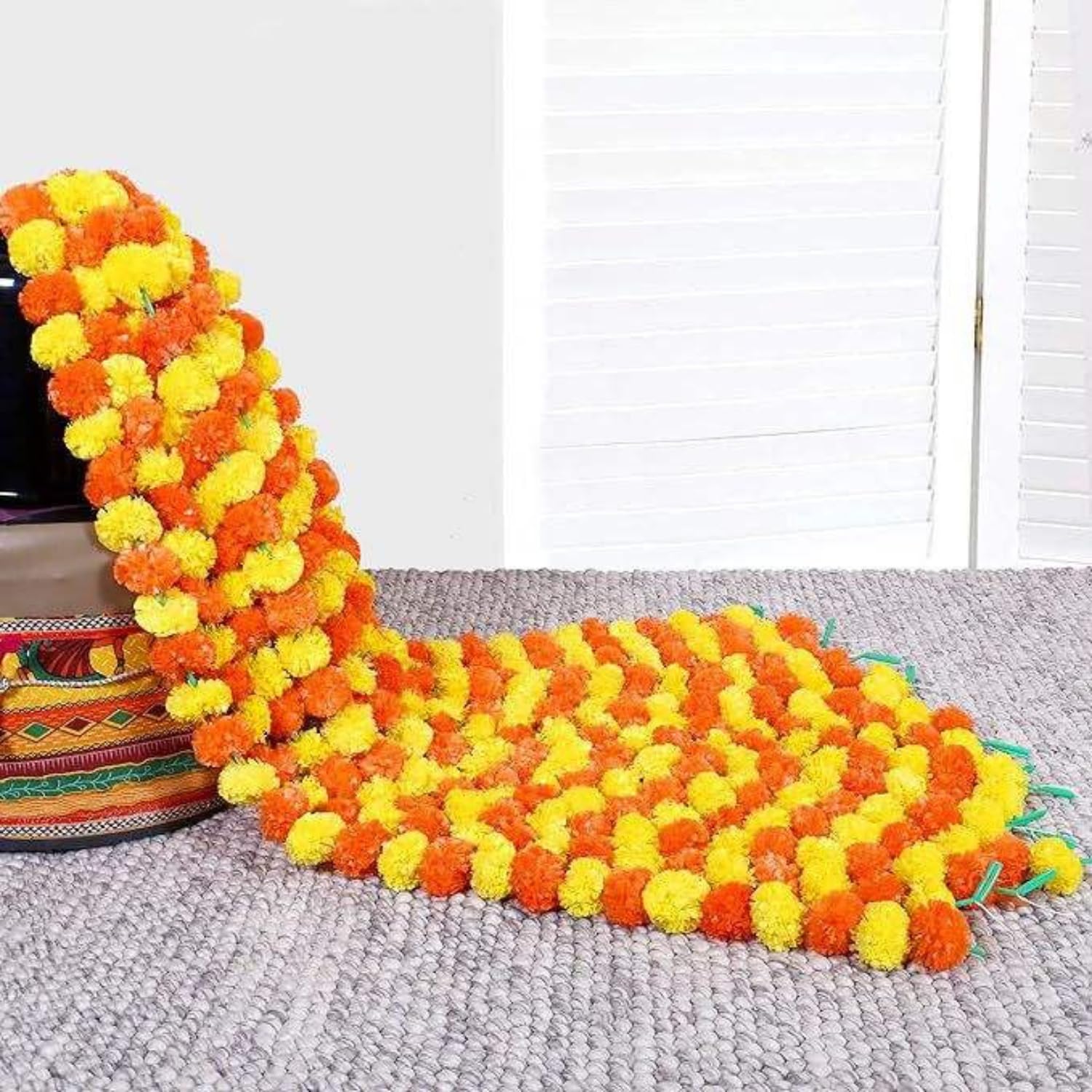 Marigold Garland Flowers - 5 Feet Long, Diwali Decor -4 Marigold Garland Flowers - 5 Feet Long, Diwali Decor -4